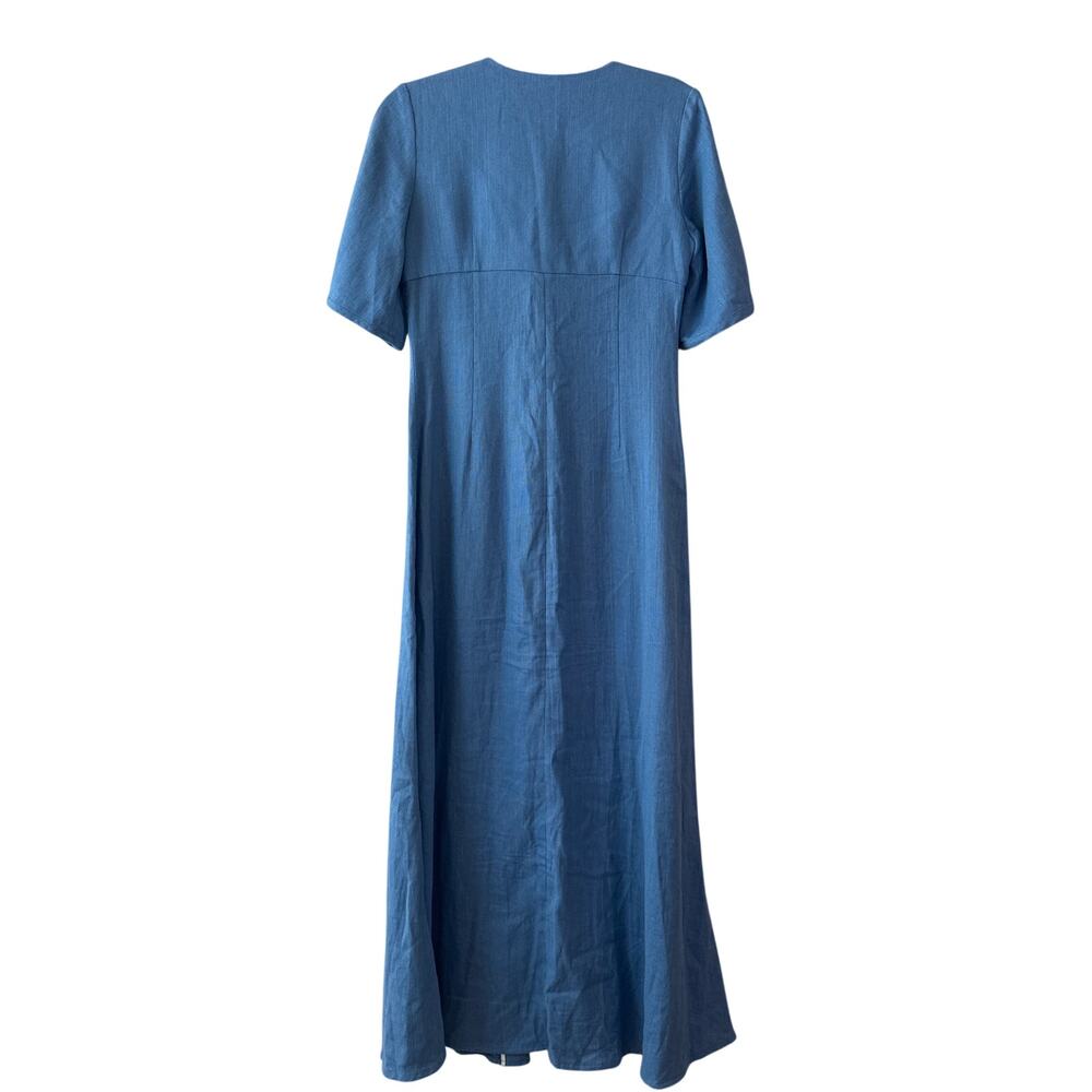 Alexis Jameela Shell Blue Linen Maxi Dress Tie Front Button Size L - Picture 4 of 16